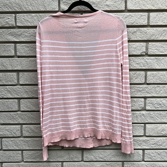 Pure Alfred Sung Lightweight Pink and White Striped Cardigan Sz L - Picture 7 of 10